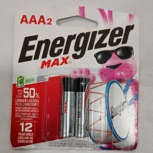 Energizer Max AAA Alkaline Batteries 1.5V 2 Pack 12 Year Shelf Life